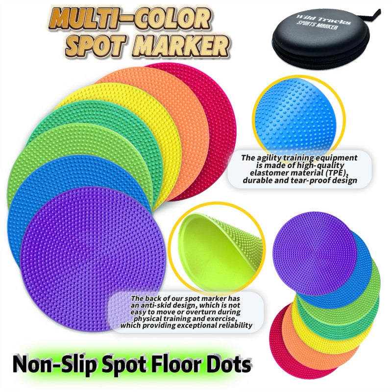 WildTracks 14 Pcs Football Spot Markers  Non-Slip Agility Flat Poly Spots  4 inch Floor Dots for Gym PE Equipment Rubber Circles Multiple Color Sports Markers(with Storage Package) - Image 3